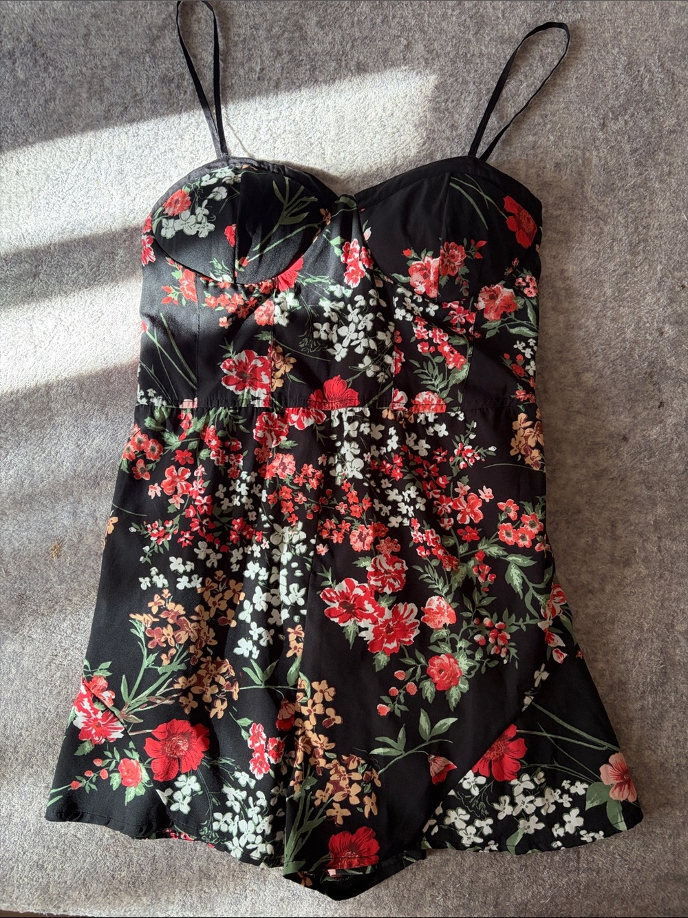 Band of Gypsies Black Mini Dress with Red and White Floral Print